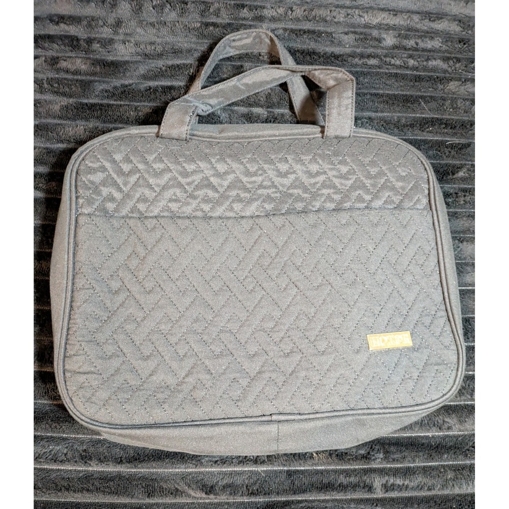 HOTOR Black Quilted Hanging Toiletry Bag Travel Organizer Cosmetic Case